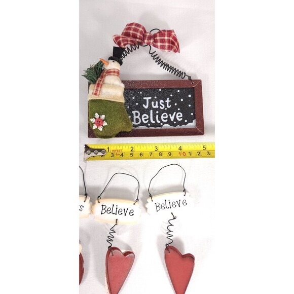 Lot of 6 Rustic Wooden Christmas Ornaments Snowman mittens Believe Wood - Picture 4 of 5